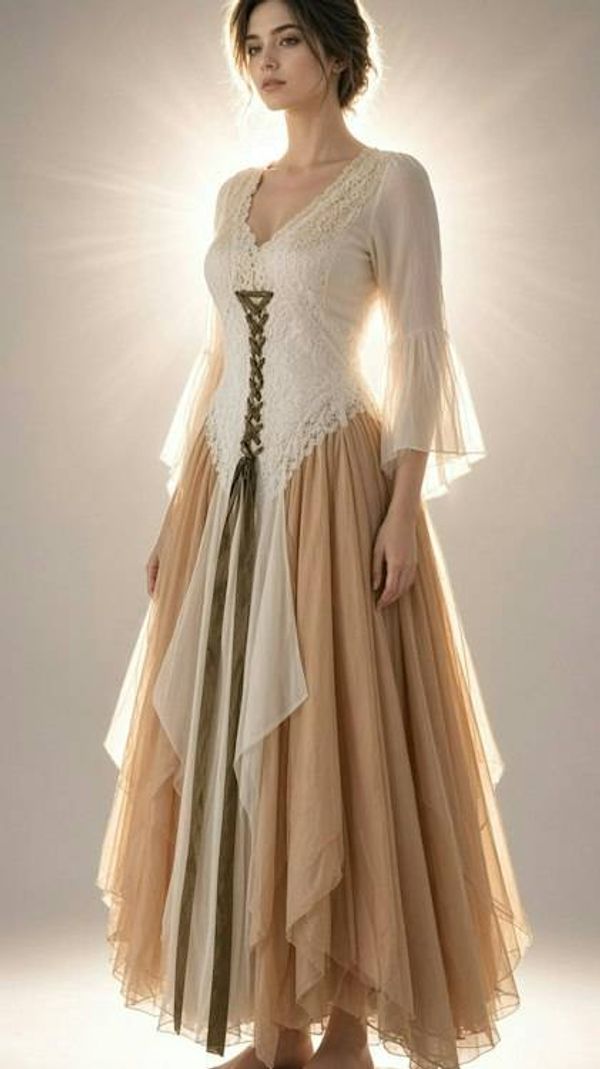 Alternate image for Ethereal Renaissance Medieval-Inspired gown with corset lacing and bell sleeves