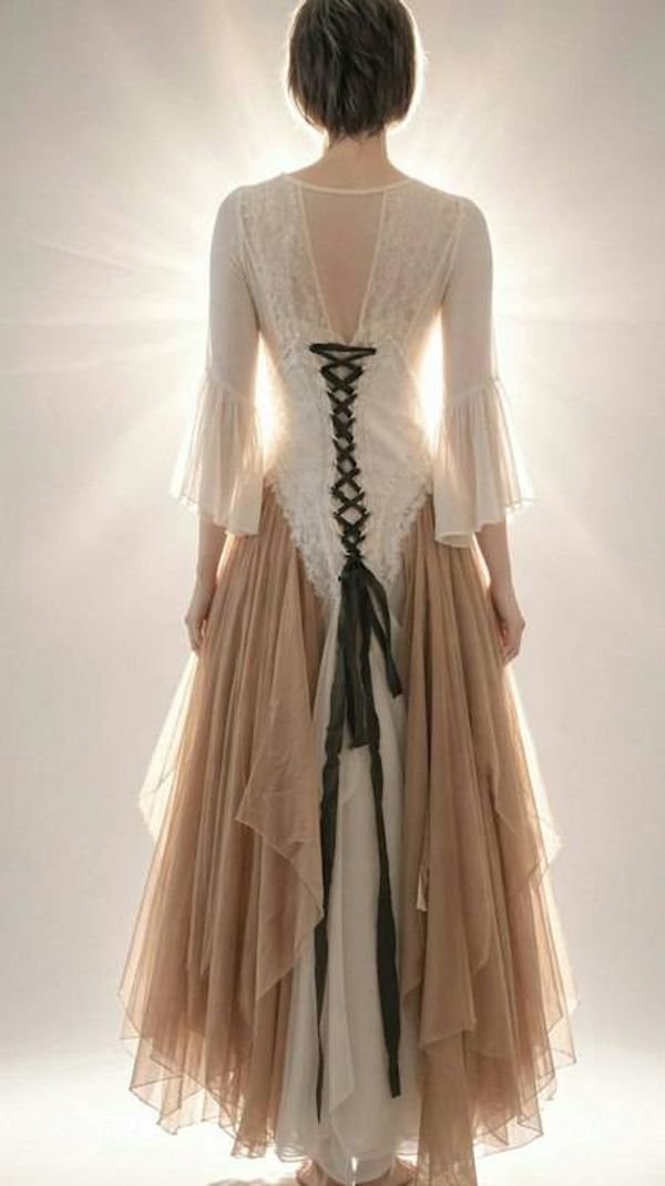 Alternate image for Ethereal Renaissance Medieval-Inspired gown with corset lacing and bell sleeves