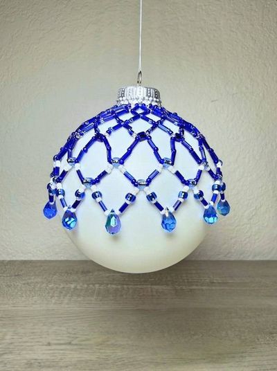 Primary image for Sapphire Lace Beaded Ornament Cover | Handcrafted Holiday Decor