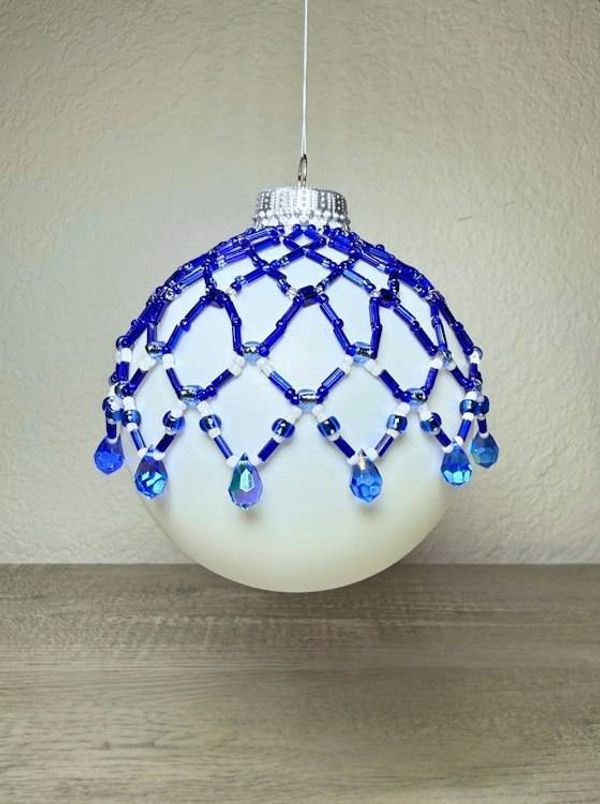 Alternate image for Sapphire Lace Beaded Ornament Cover | Handcrafted Holiday Decor