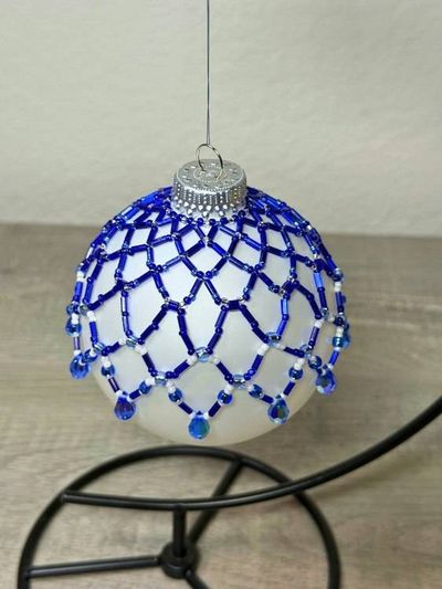Alternate image for Sapphire Lace Beaded Ornament Cover | Handcrafted Holiday Decor