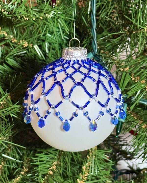 Alternate image for Sapphire Lace Beaded Ornament Cover | Handcrafted Holiday Decor