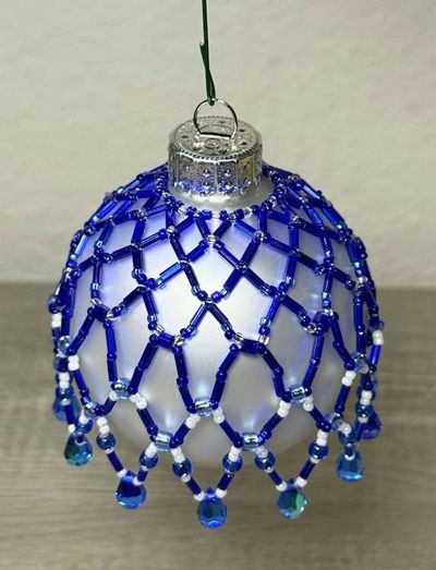 Alternate image for Sapphire Lace Beaded Ornament Cover | Handcrafted Holiday Decor
