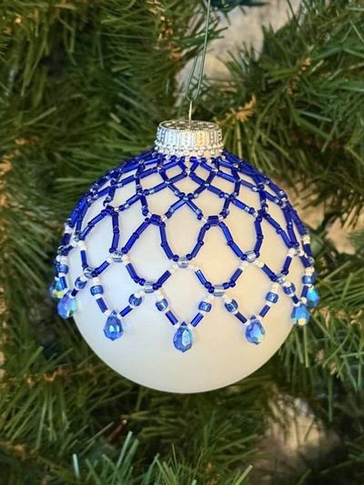 Alternate image for Sapphire Lace Beaded Ornament Cover | Handcrafted Holiday Decor