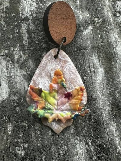Alternate image for Polymer Clay leaf earrings with wood posts.