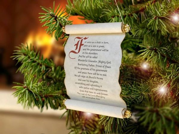 Alternate image for Unto Us a Child is Born - Isaiah 9:6-7 - miniature scroll Christmas ornament