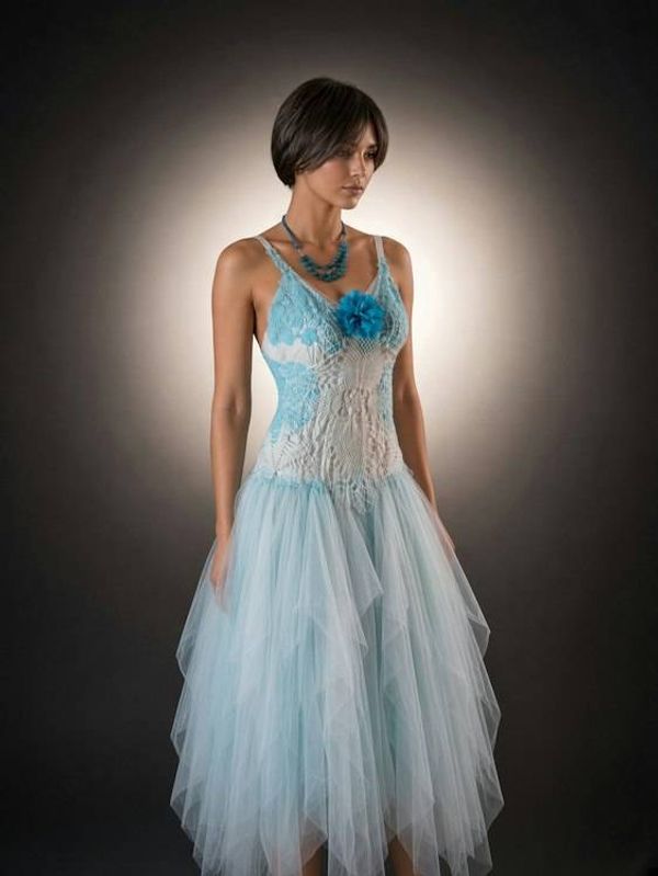 Alternate image for Handcrafted Ethereal Blue Ombre Tulle Gown with Lace Bodice