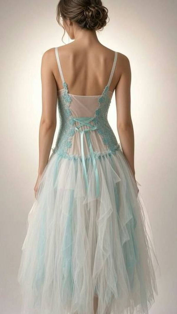 Alternate image for Handcrafted Ethereal Blue Ombre Tulle Gown with Lace Bodice
