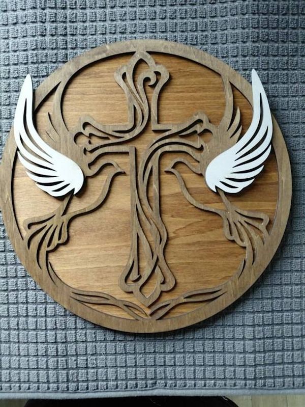 Alternate image for 11 x 11 Doves with White Wings Cross Wall Art