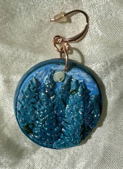 Alternate image for Blue Evergreen Tree Disc Dangle Earrings with Copper Hooks