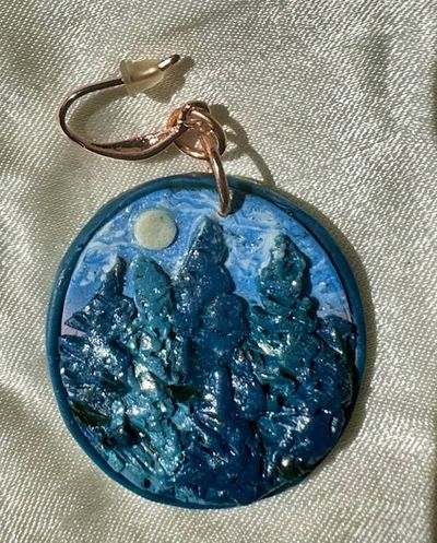 Alternate image for Blue Evergreen Tree Disc Dangle Earrings with Copper Hooks