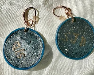 Alternate image for Blue Evergreen Tree Disc Dangle Earrings with Copper Hooks
