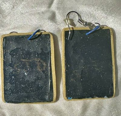 Alternate image for Polymer clay Moonlit lake Landscape Dangle Earrings with Gold Border