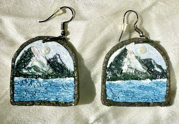 Alternate image for Polymer Clay Mountain Landscape Dangle Earrings with Snow-Capped Peaks