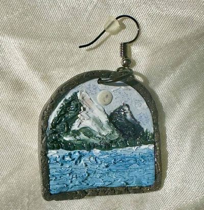 Alternate image for Polymer Clay Mountain Landscape Dangle Earrings with Snow-Capped Peaks