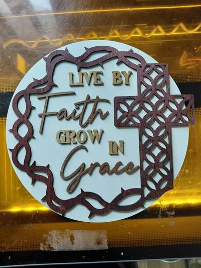Alternate image for 12 Round Live by Faith Grow in Grace Christian Wood Sign – Texas made Layered Cross Wall Decor