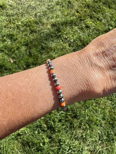 Alternate image for Sterling Silver Navajo Pearl Style and Spiny Oyster Bracelet