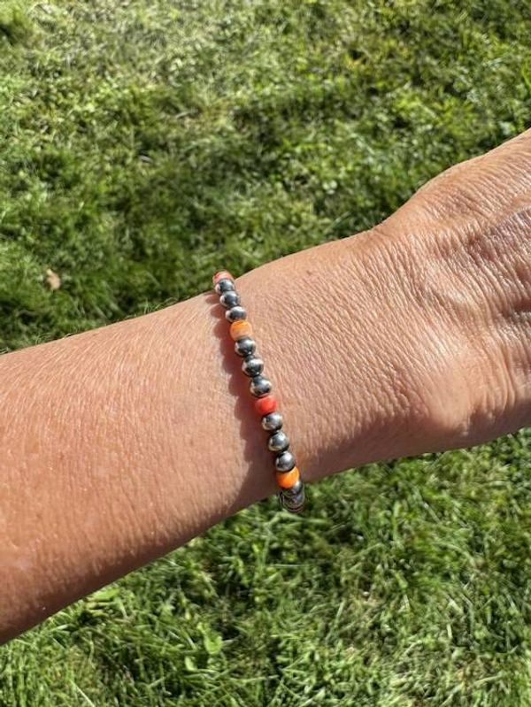 Alternate image for Sterling Silver Navajo Pearl Style and Spiny Oyster Bracelet