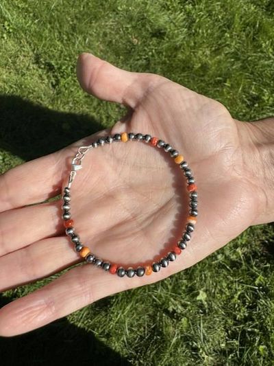 Alternate image for Sterling Silver Navajo Pearl Style and Spiny Oyster Bracelet