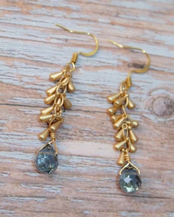 Alternate image for Blue Moon Cascade Cornflower Blue Crystal and Brass Fringe Earrings
