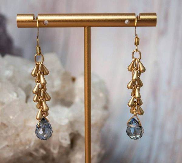 Alternate image for Blue Moon Cascade Cornflower Blue Crystal and Brass Fringe Earrings