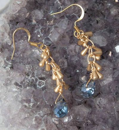 Alternate image for Blue Moon Cascade Cornflower Blue Crystal and Brass Fringe Earrings