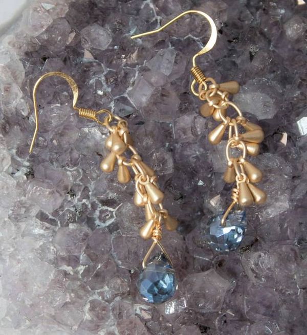 Alternate image for Blue Moon Cascade Cornflower Blue Crystal and Brass Fringe Earrings