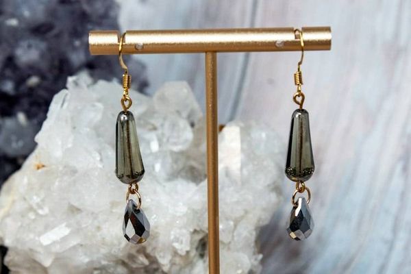 Alternate image for Midnight Ember Czech Glass and Black Crystal Drop Earrings
