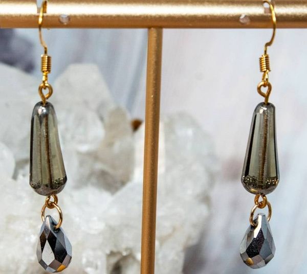 Alternate image for Midnight Ember Czech Glass and Black Crystal Drop Earrings