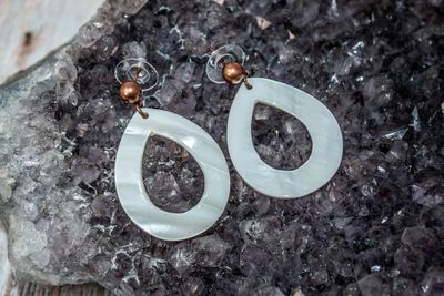 Primary image for Coastal Moon Teardrop Mother of Pearl and Copper Post Earrings
