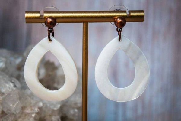Alternate image for Coastal Moon Teardrop Mother of Pearl and Copper Post Earrings