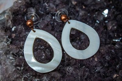 Alternate image for Coastal Moon Teardrop Mother of Pearl and Copper Post Earrings