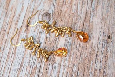 Primary image for Golden Ember Orange Crystal and Brass Fringe Earrings