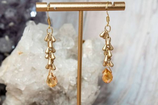 Alternate image for Golden Ember Orange Crystal and Brass Fringe Earrings