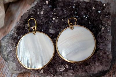 Primary image for Moonlit Tides Mother of Pearl Coin Statement Earrings