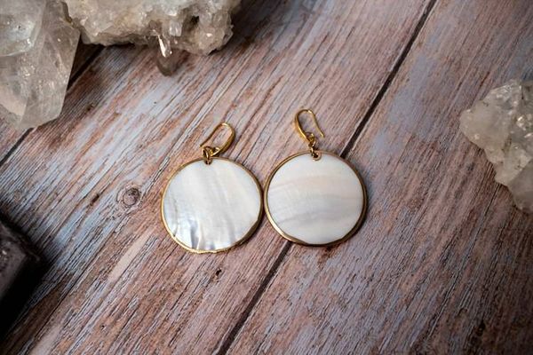 Alternate image for Moonlit Tides Mother of Pearl Coin Statement Earrings