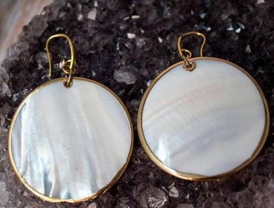 Alternate image for Moonlit Tides Mother of Pearl Coin Statement Earrings