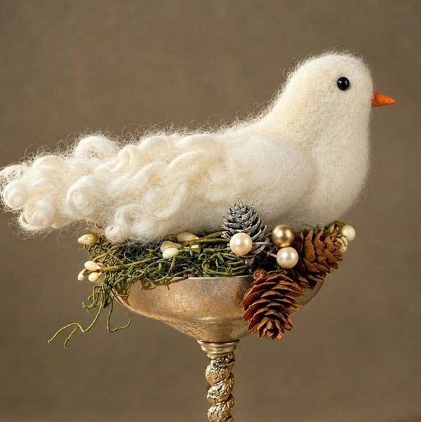 Alternate image for Needle Felted Wool Dove in Vintage Goblet – Christmas Decor