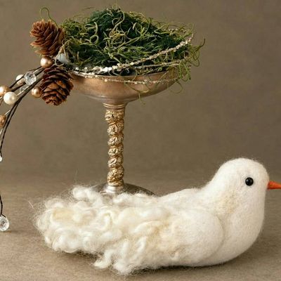 Alternate image for Needle Felted Wool Dove in Vintage Goblet – Christmas Decor