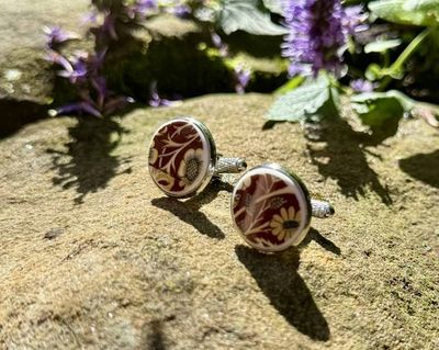 Alternate image for Cufflinks from vintage broken plates upcycled porcelain/ china recycled broken plates/cups unique accessory handmade her/him Fathers Day