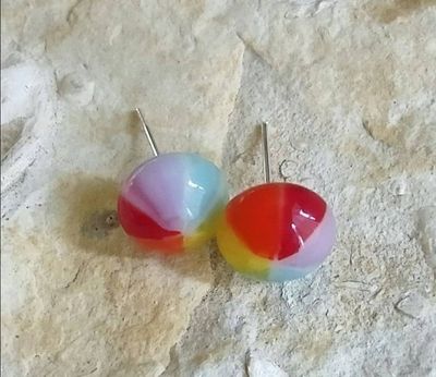 Alternate image for Rainbow Colors Pinwheel Fused Glass Earring Posts