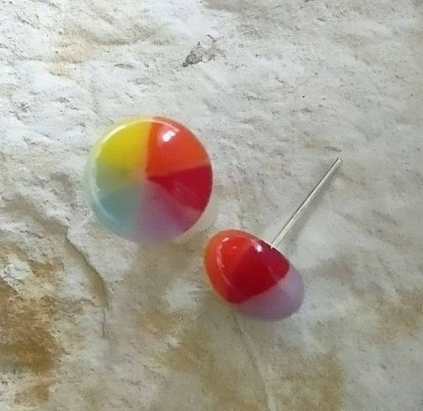 Alternate image for Rainbow Colors Pinwheel Fused Glass Earring Posts