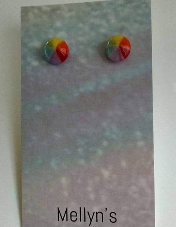 Alternate image for Rainbow Colors Pinwheel Fused Glass Earring Posts