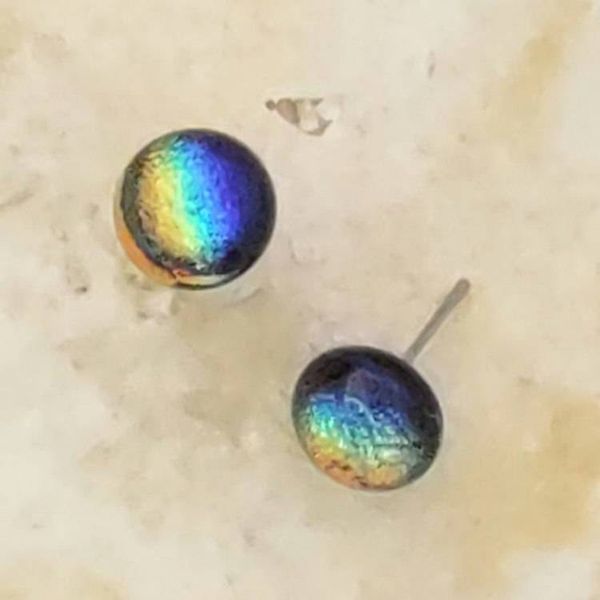 Alternate image for Rainbow Dichroic Fused Glass Post Earring