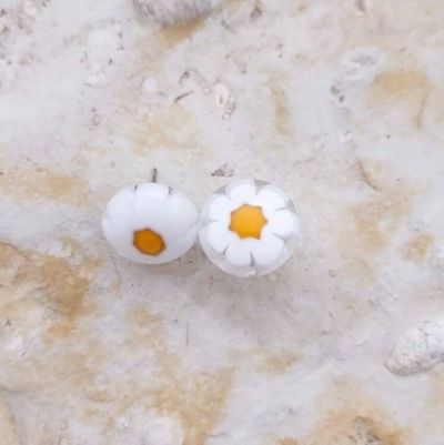 Alternate image for Fused Glass White Murrini Daisy Post Earrings