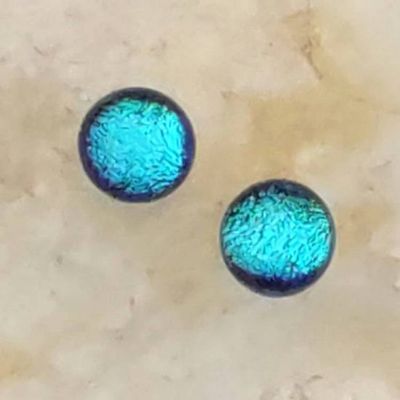 Primary image for Turquoise Blue Dichroic Fused Glass Post Earring
