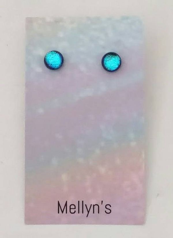 Alternate image for Turquoise Blue Dichroic Fused Glass Post Earring
