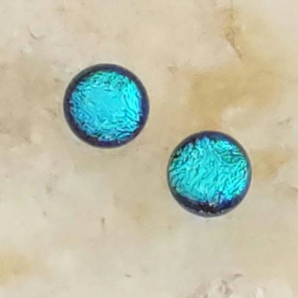Alternate image for Turquoise Blue Dichroic Fused Glass Post Earring