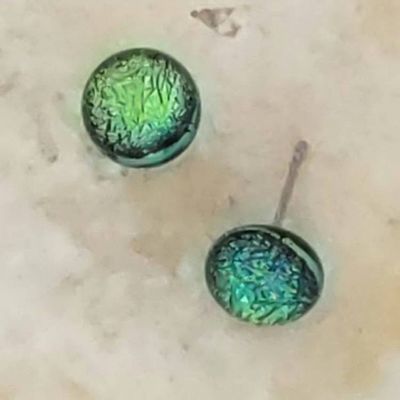 Alternate image for Green Dichroic Fused Glass Post Earring