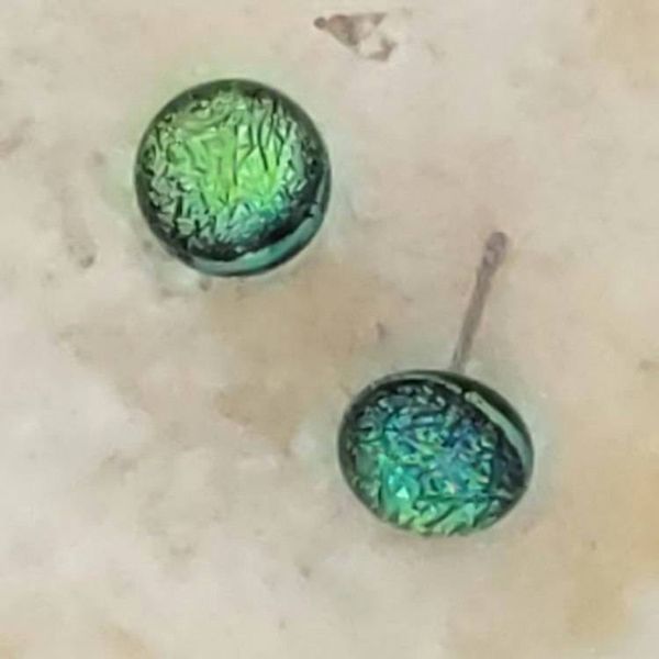 Alternate image for Green Dichroic Fused Glass Post Earring